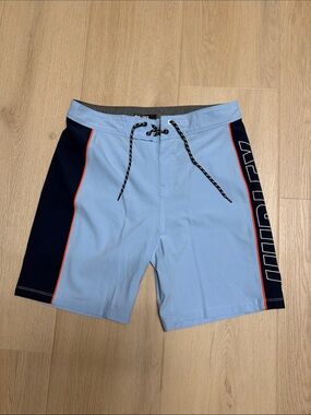 Hurley Light Blue Swim Board Shorts with Navy Panels